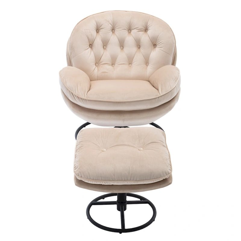 Beige Modern 31.7 Swivel Accent Chair with Ottoman