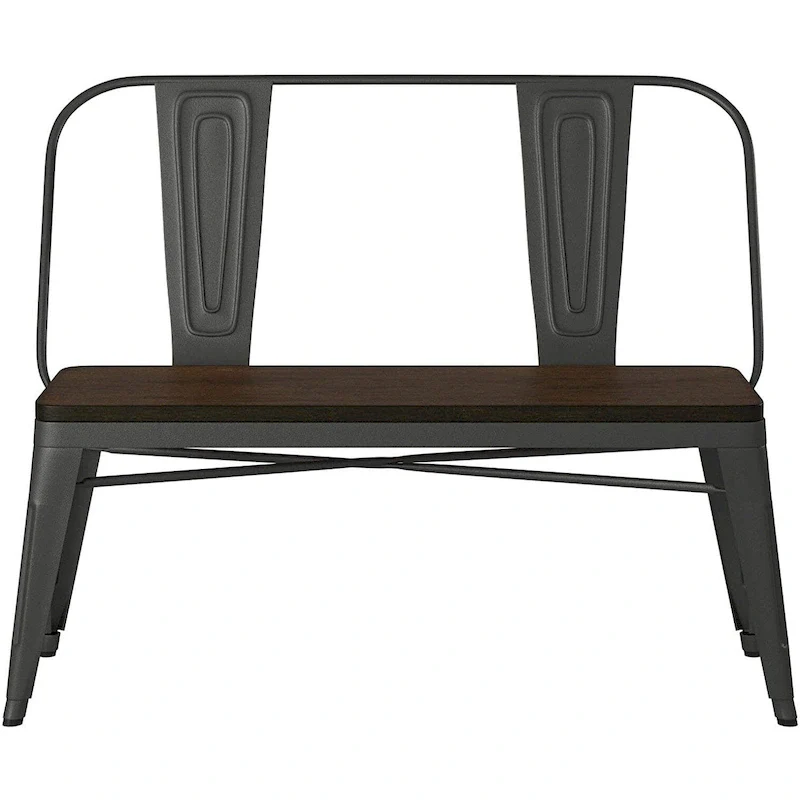 Metal Wood Top Dining Bench, Gunmetal