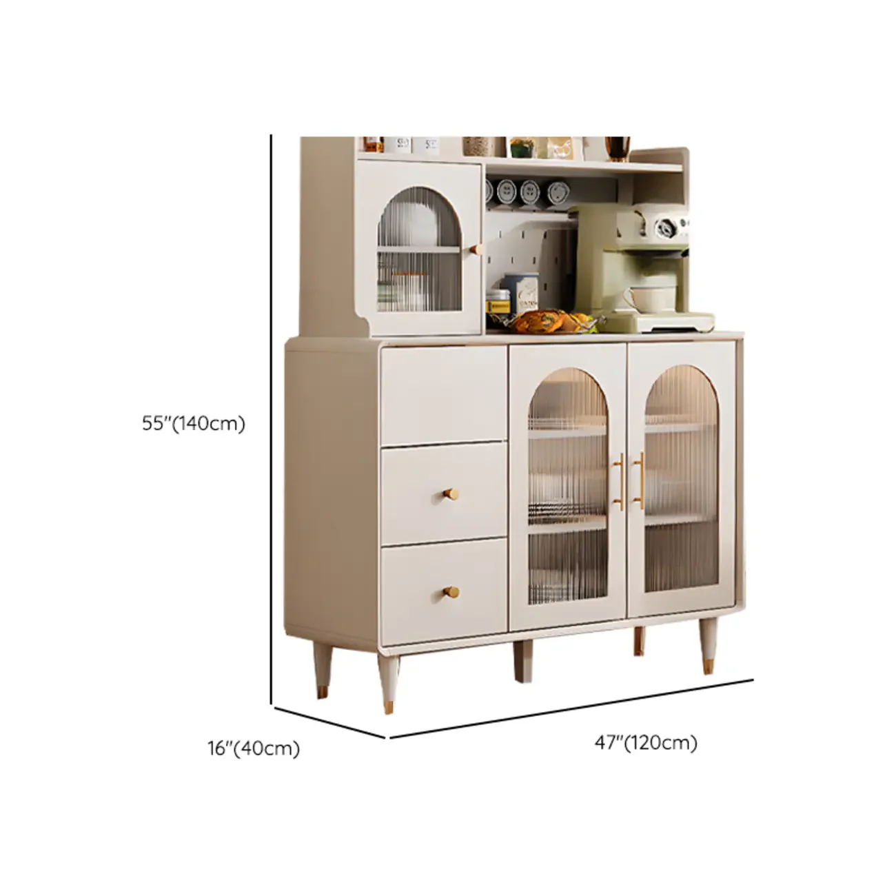 White 3-Drawer Glass Countertop Wood Sideboard