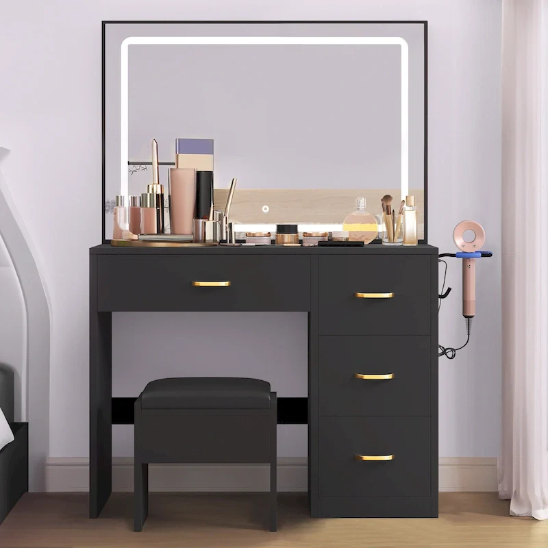 Moasis Makeup Vanity Table Cushioned Stool Vanity Desk Set - 35.43L x 15.74W x 53.54H