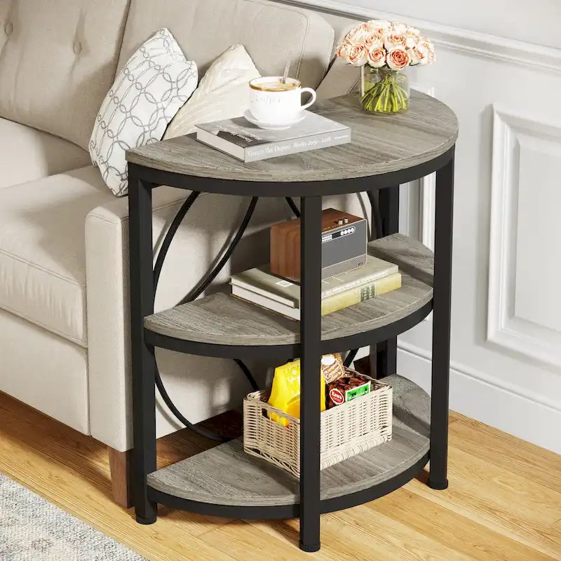 Half Round End Table, 3-Tier Narrow Side Table