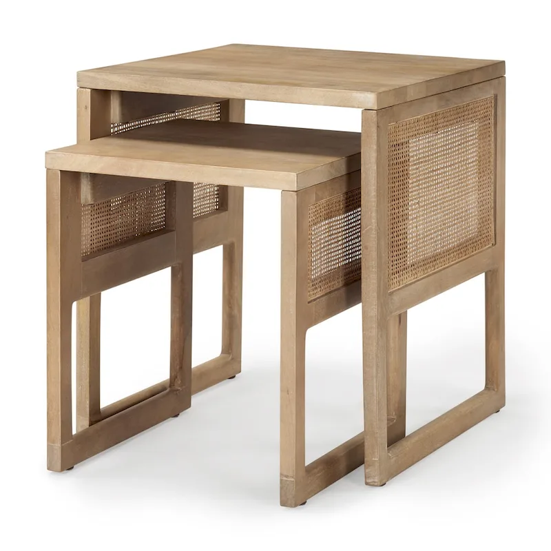 Grier Solid Wood With Cane Accents Square Nesting Accent Tables (Set of 2) - 20L x 20W x 23H