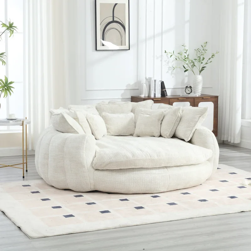 Comfortable Oversized Double Loaf High Back Round Sofa Bed with Armrests