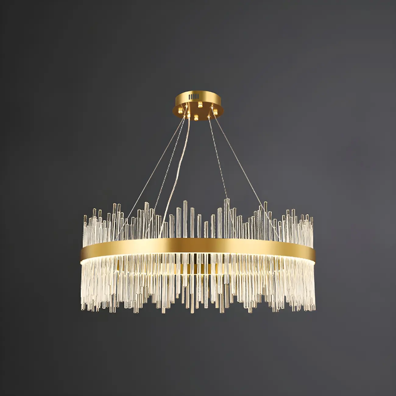 Modern Dimmable Crystal Chandelier Round Gold LED Light