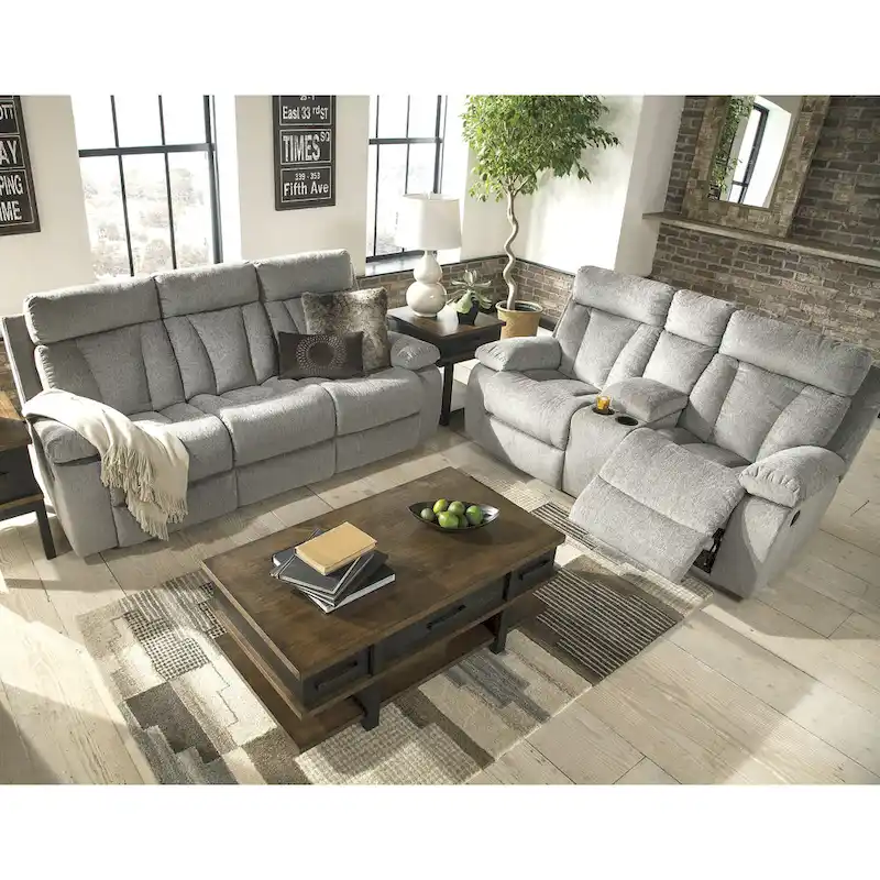 Mitchiner Reclining Loveseat with Console Fog