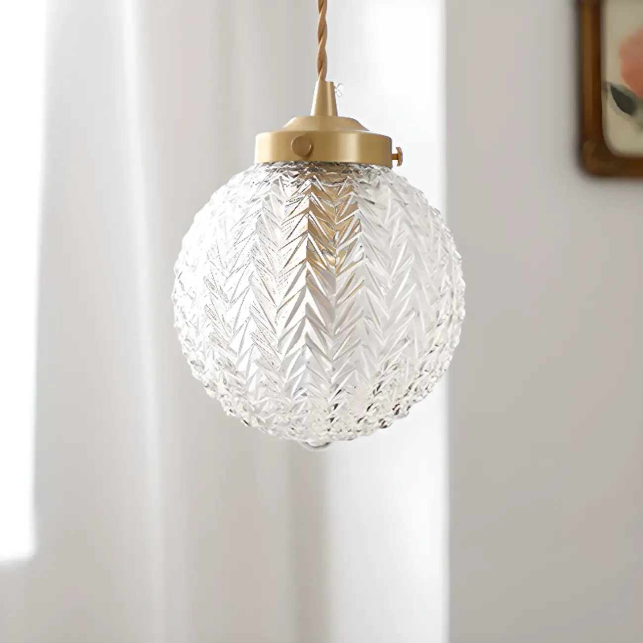 Modern Gold Carved Glass Globe Pendant Light