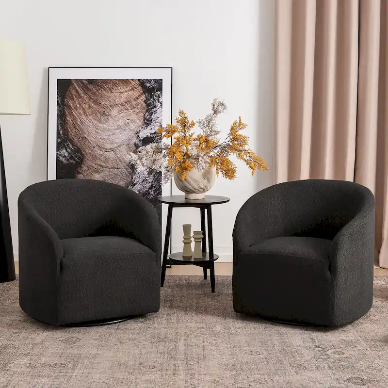 KINWELL 32 W Boucle Upholstered Swivel Barrel Armchair (Set of 2)