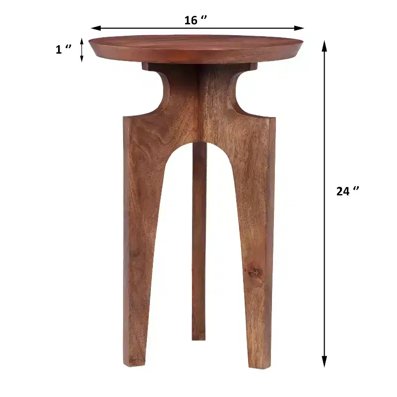 3-Legged Mango Wood Round End Table, Walnut