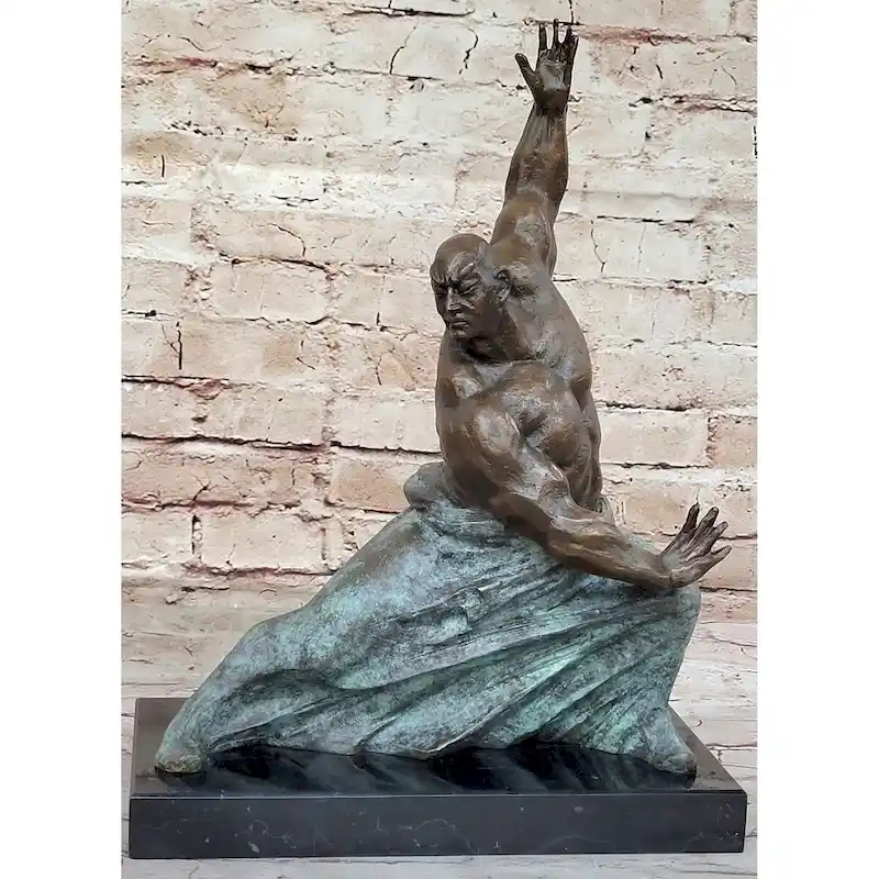 Hot Cast Bronze Sculpture Of Tai Chi Master Martial Arts Sensei Figure On Marble Base