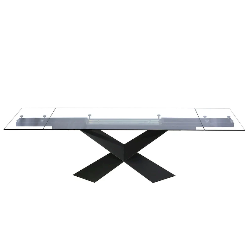 Extendable Dining Table with Glass Top, 70.87–106.3 Inches