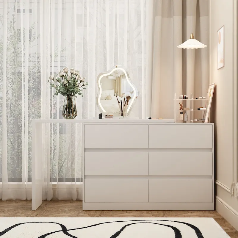 Makeup Desk Rotating Dresser and Desk 6 Drawer Dresser Vanity Makeup