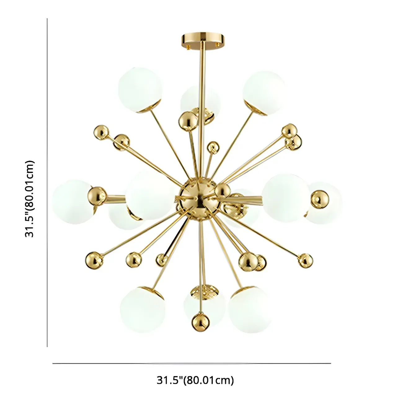 Modern 12-Light White Glass Gold Downrods Sputnik Chandelier