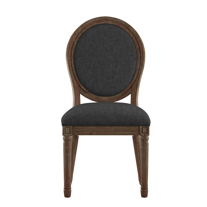 Round Linen and Wood Dining Chairs Set of 2, Artisan Style Upholstered Side Chairs