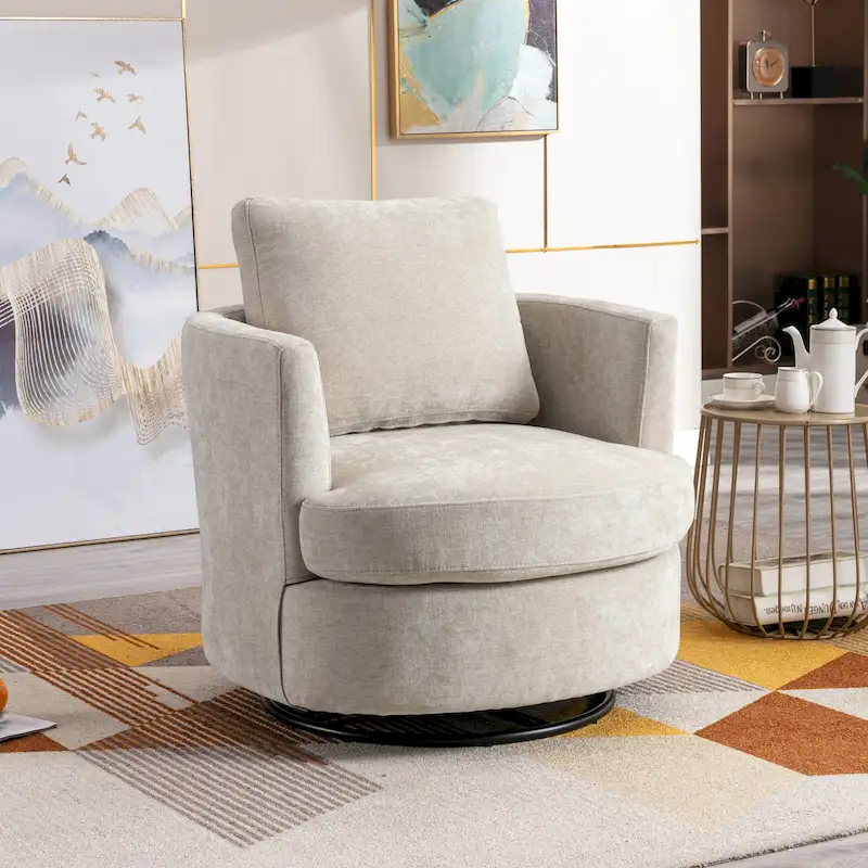 Modern Upholstered Swivel Barrel Chair for Living Room