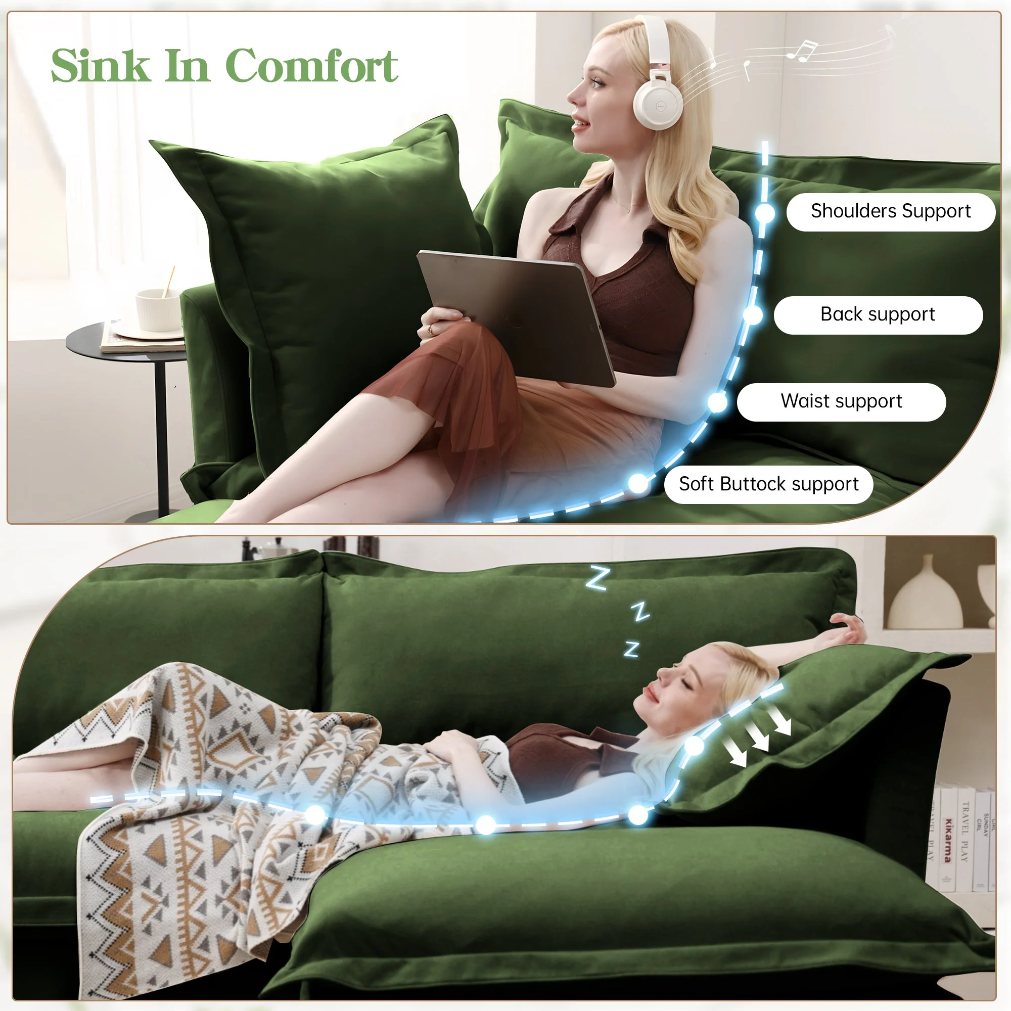 Walker Edison | Wide Deep Seat Slipcovered Loveseat Sofa with 2 Ottomans