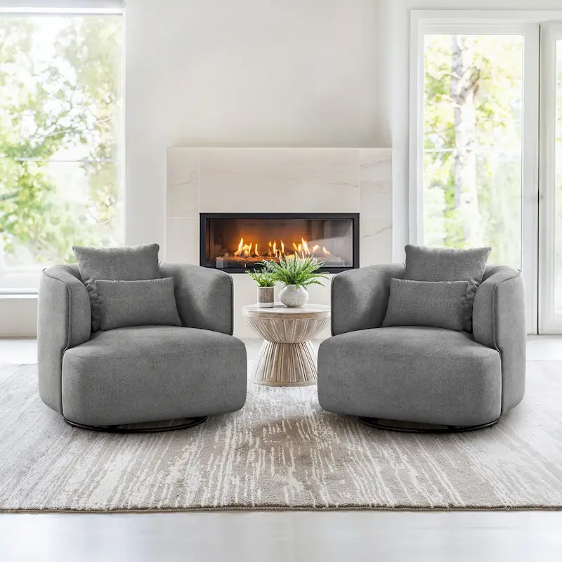 LUE BONA 2 Set Swivel Accent Armchair Fabric Blend, Modern Barrel Living Room Sofa Chair - 32.7 W x 32.7 D x 26.8 H