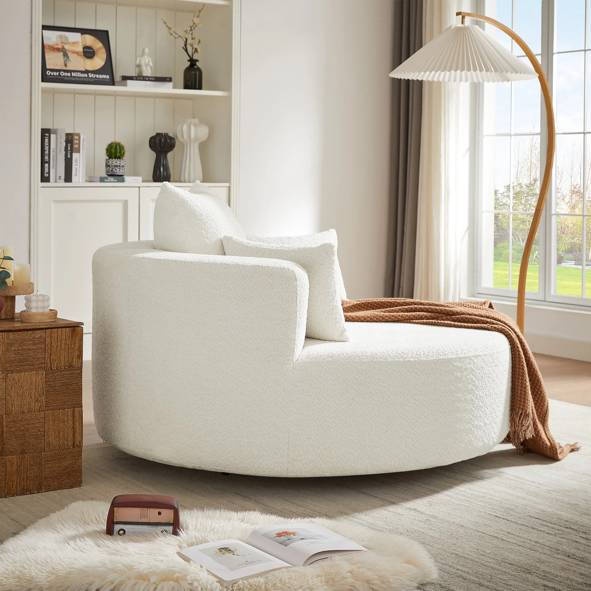 Walker Edison | 360¡ã Swivel Accent Round Sofa Chair with Pillows