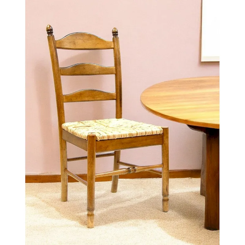 Ladder Back Dining Side Chair - Solid Wood with Woven Rush Seat, 38