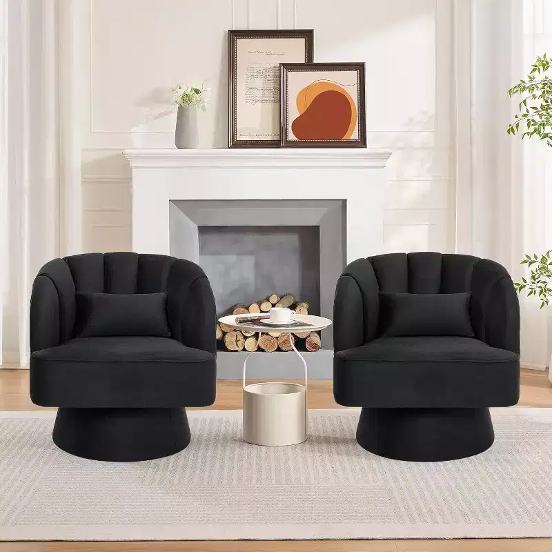 Acekool 360 Swivel Barrel Chair - Plush Teddy Velvet Lounge Chair