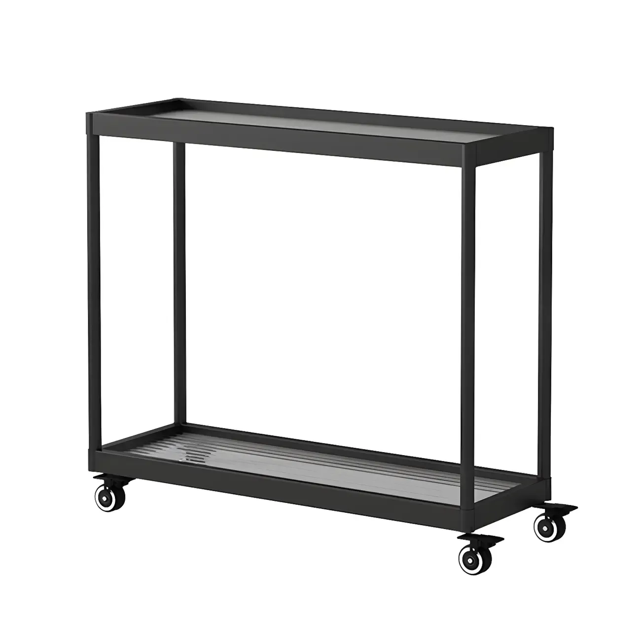 Gold Glass Rectangular Top Shelf Side Table on Wheels