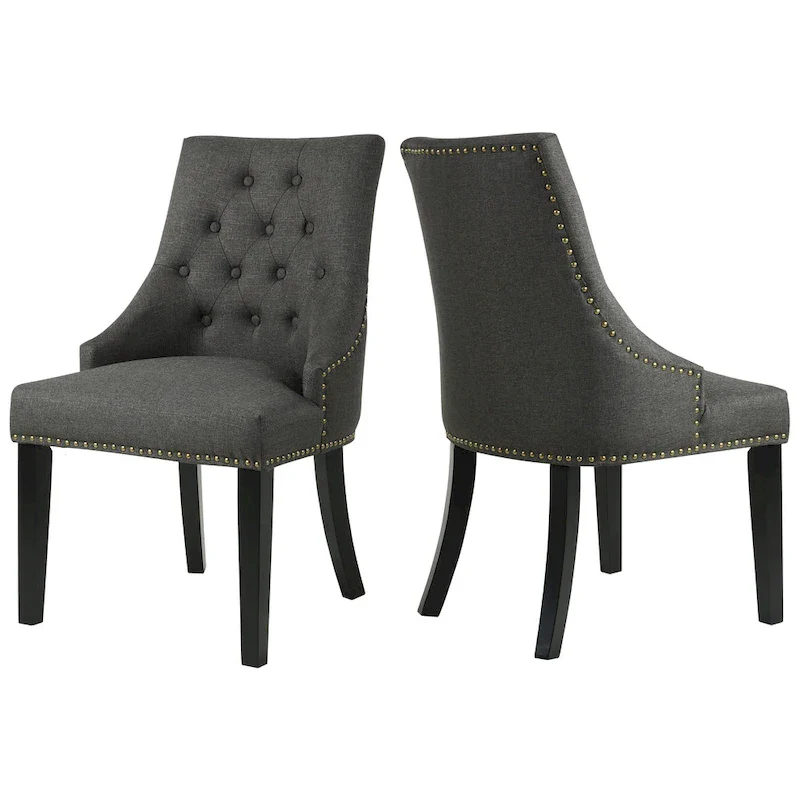 Fabric Upholstered Dining Chairs Button Tufted Nailhead Trim Accent Chairs Set of 2