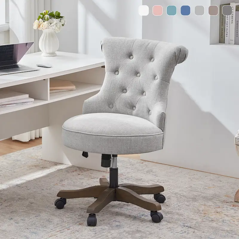 Office Chair with Wheels, Adjustable Height, Linen Fabric Upholstered Computer Desk Chair Swivel