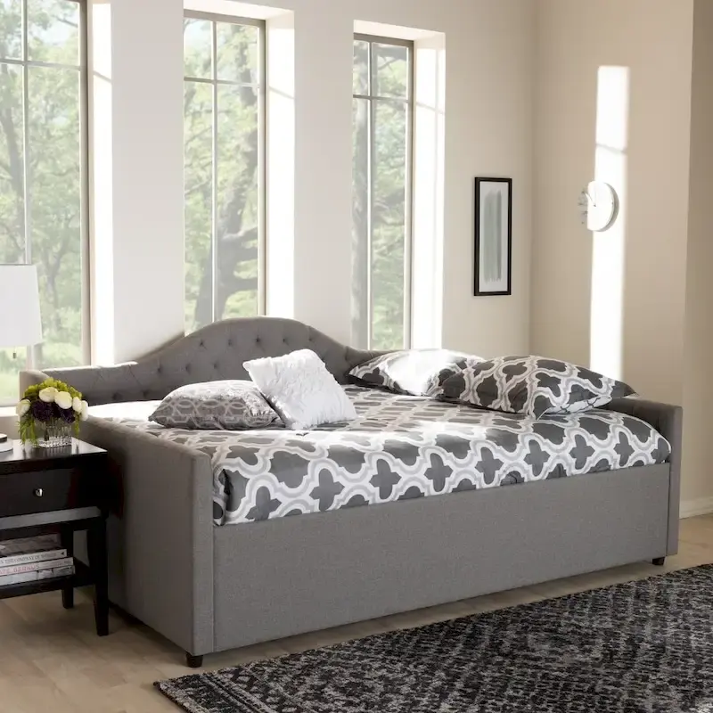 Fabric Upholstered Daybed with Button-Tufted Headboard