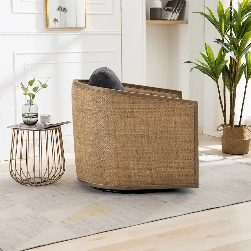 Carbon Black 30.12 Upholstered 360 Swivel Barrel Chair with Sturdy Hardwood Frame