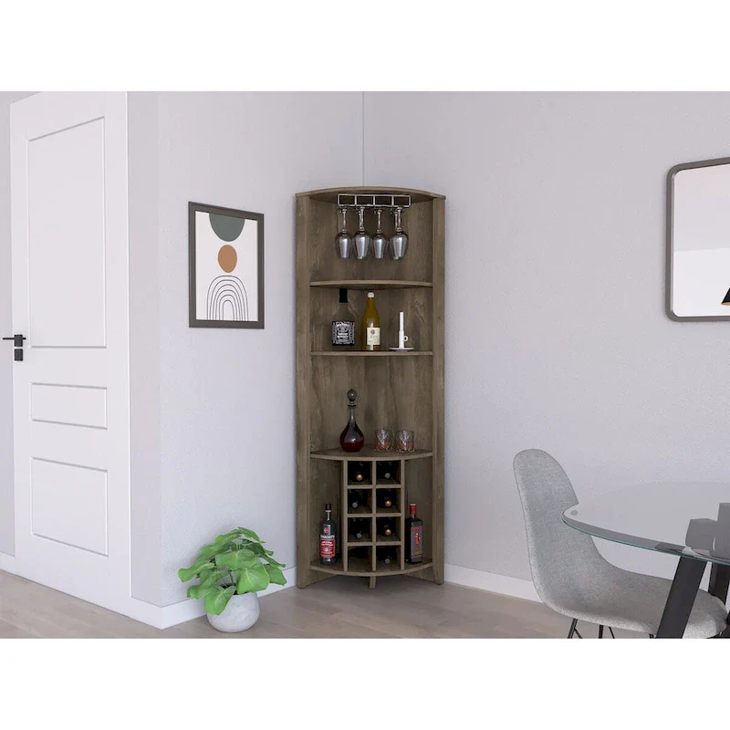 Corner Bar Cabinet for Kitchen, Dining Room,Living Room, Dark Brown