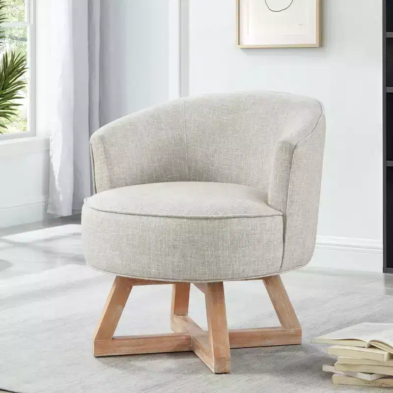 GDFStudio Glenn 360 Swivel Linen Upholstery Rubberwood Cross Base Chair
