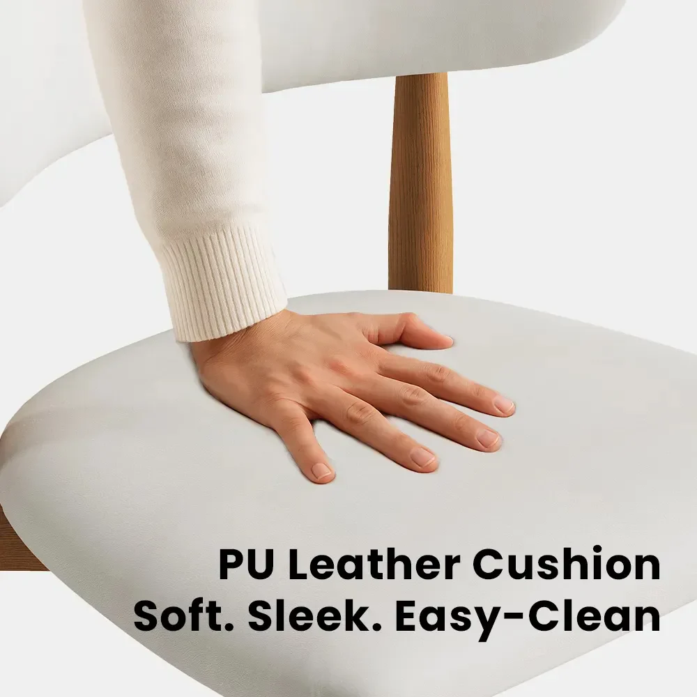 Modern Off-White Leather Curved Back Counter Bar Stools