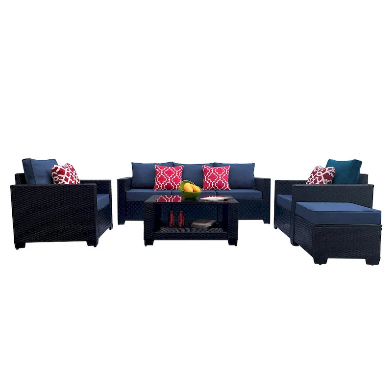 7-Piece PE Rattan Wicker Cushioned Sofa Set