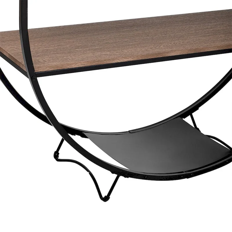 Rustic Demilune Shape Textured Metal Distressed Wood Console Table