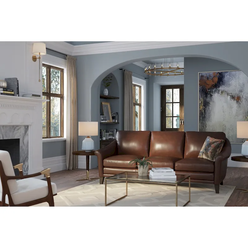 Sienna 100% Genuine Leather Midcentury Modern Loveseat