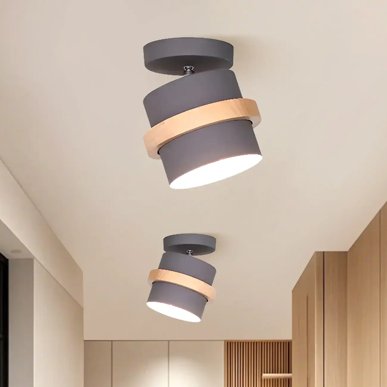 Green Cylinder Iron Modern Semi Flush Mount Ceiling Light