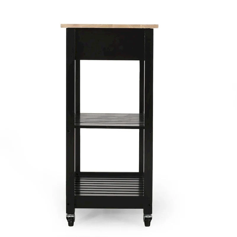 Compact Wooden Kitchen Cart with Wheels Shelves and Drawer