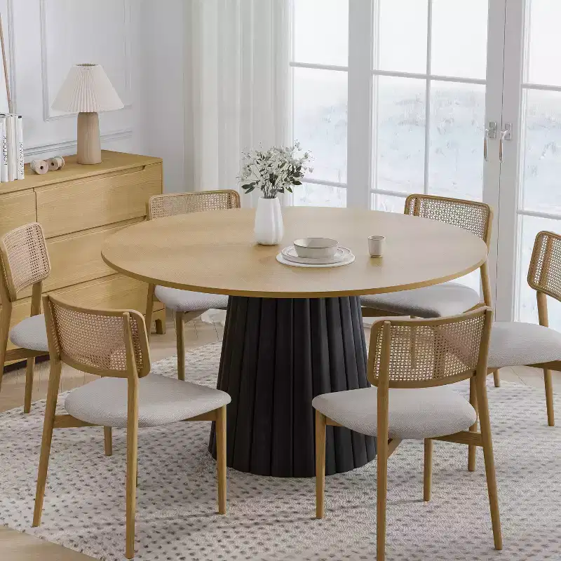PexFix 52 Solid Wood Round Dining Table Kitchen Table for 4-6 with Tabletop & Textured Tapered Base for Living/Dining Room Coffee Office Natural