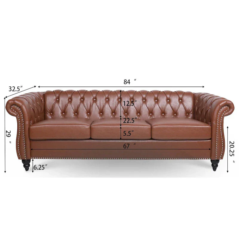 84.65 Rolled Arm Chesterfield 3 Seater Sofa