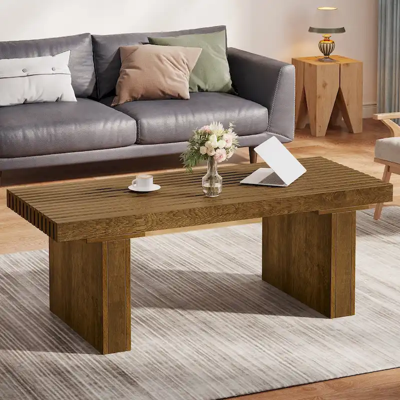 47.24-Inch Farmhouse Coffee Table, Rectangle Coffee Table
