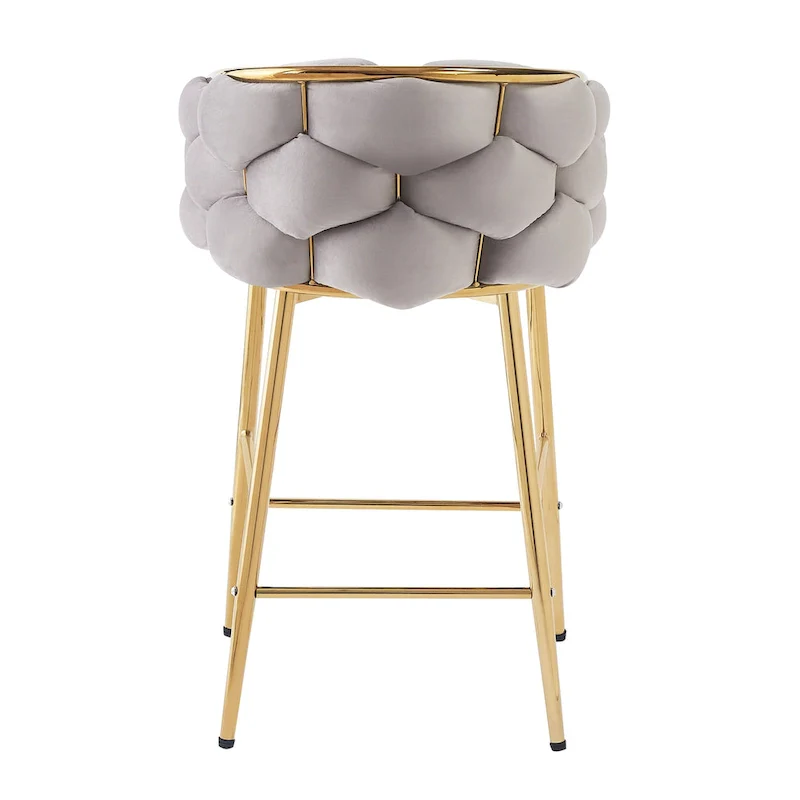 Set of 2 Bar Stools with Velvet Padded Seat and Metal Legs
