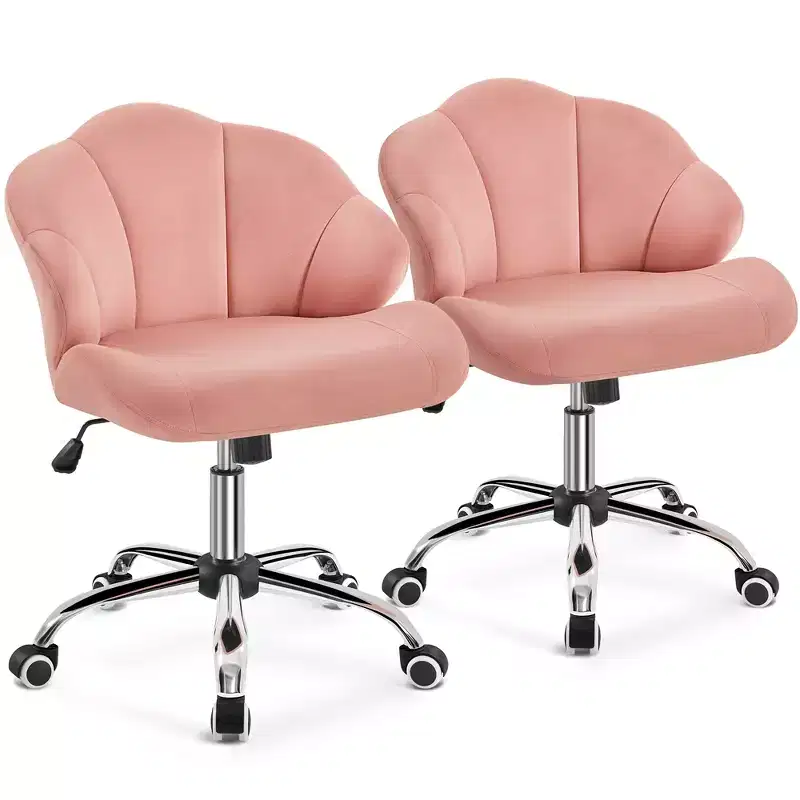 Yaheetech Set of 2 Swivel Upholstered Desk Chair with Tufted Shell-Shaped Back and Adjustable Seat Height