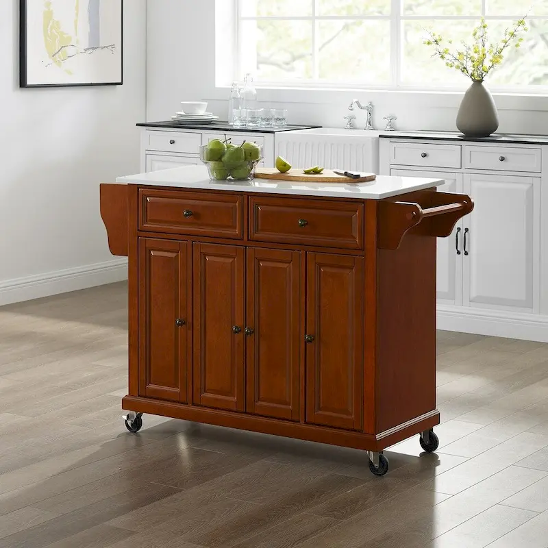 Crosley Full Size Granite Top Kitchen Cart in Cherry - 51.5  W x 18  D x 36.5  H