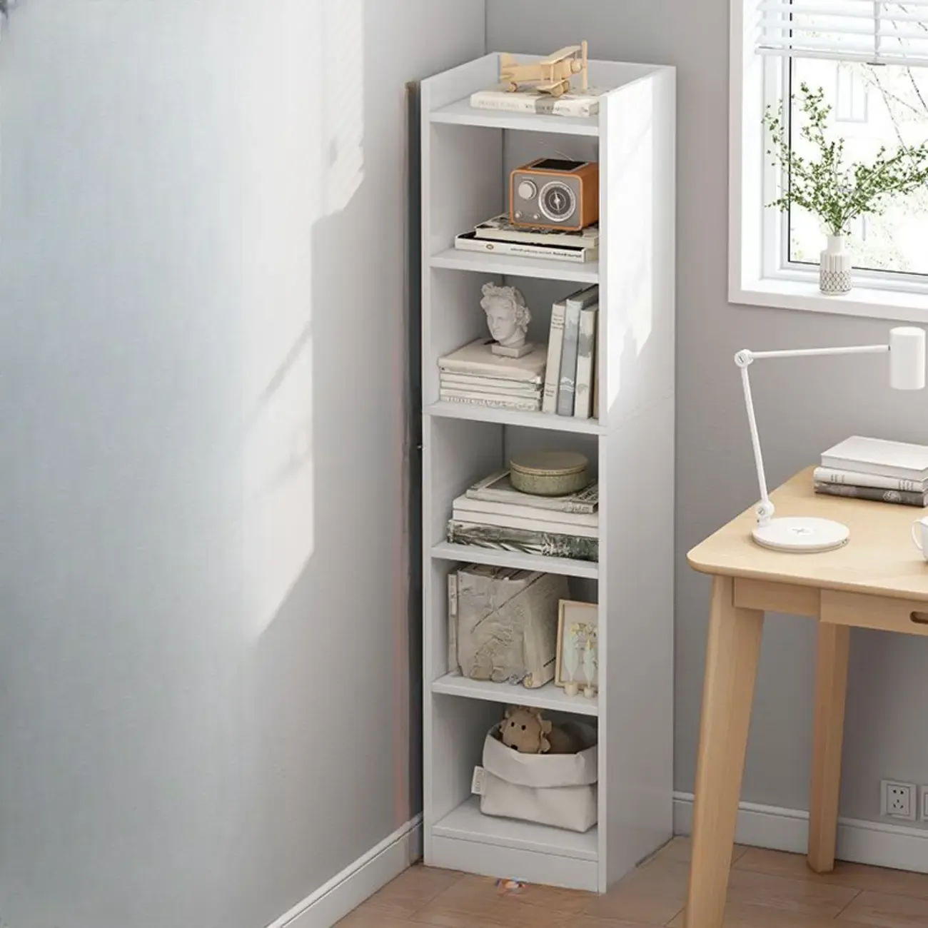 Scandinavian Oak Rectangle 5-Shelf Wood Bookcase