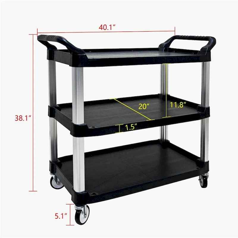 3 Layer Thickened Plastic Mobile Kitchen Cart with Metal Frame