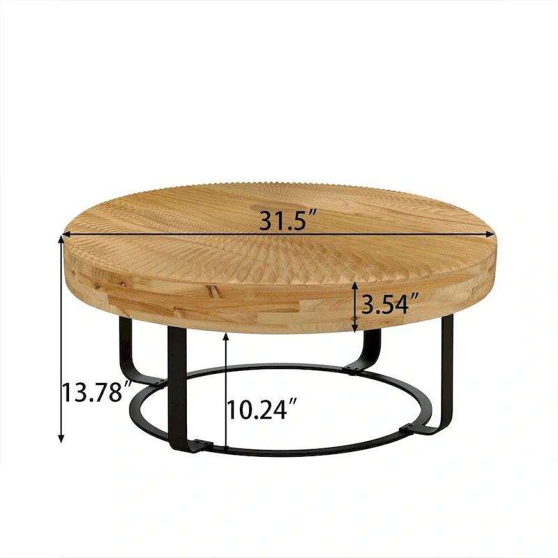 Modern Wood Round Coffee Table with Metal Legs