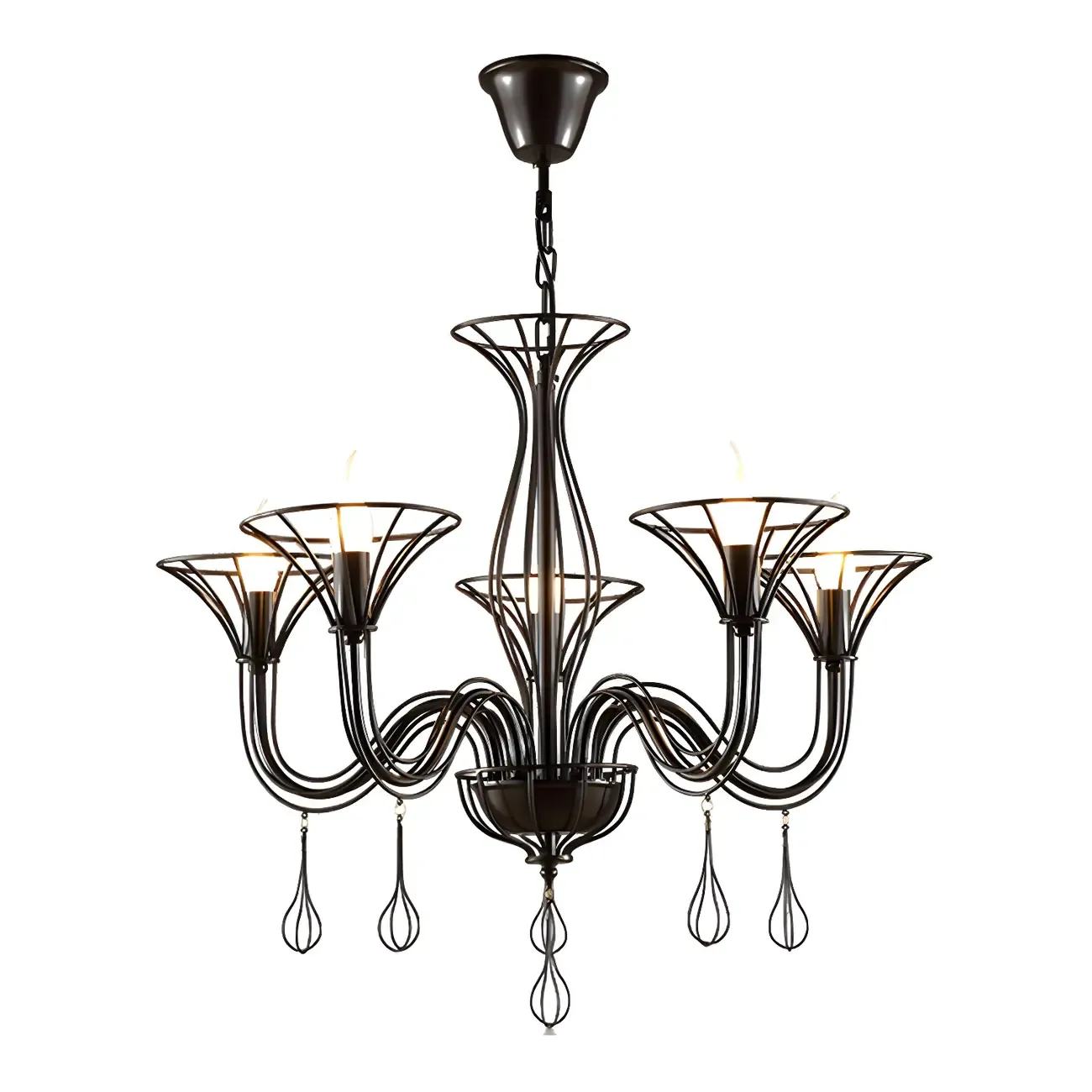 Black Metal Curved Design Modern Chandelier Fixture