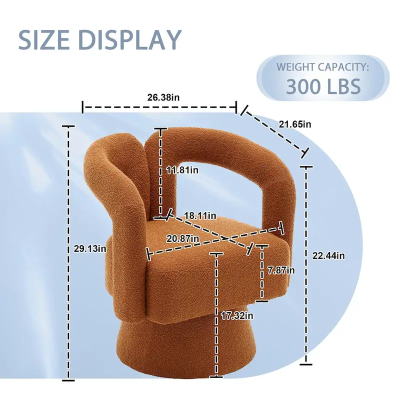 Boucle Upholstered 360° Swivel Barrel Accent Chair, Hardwood Frame, 15-Min Assembly, 6 Colors