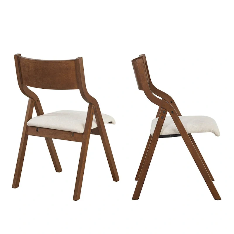 2-Piece Upholstered Folding Dining Chair, Space Saving Wood Chairs - 2-Pack