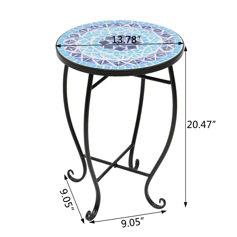 Mosaic Round Terrace Bistro Table Side Table With Coloured Glass