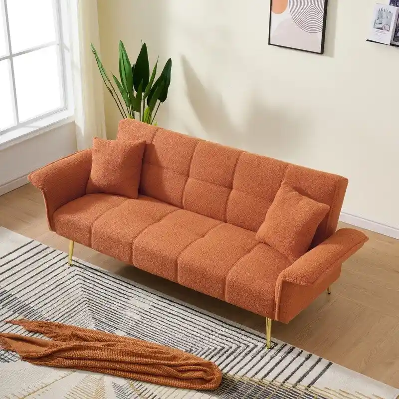 79.92 Teddy Velvet Upholstered Sofa Bed with Adjustable Back and Armrests